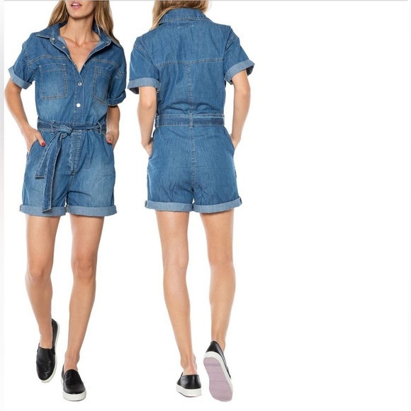 NWT JUICY COUTURE roll sleeves jean romper size small - Picture 1 of 4